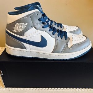 Nike Air Jordan 1 Mid Cement Gray Blue Men's 9 Shoes DQ8426-014 - Original box